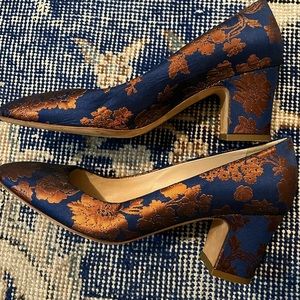 J. Crew Brocade block heel pumps in navy and bronze 6.5 / 7